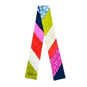 COACH Colorblock Patchwork Signature Logo Silk Scarf Twilly